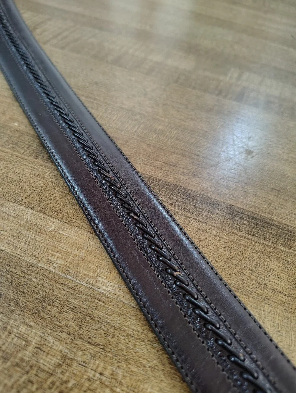 MEZLAN Belt 4929 Brown Leather Woven Inlay Braid Made in Spain Size 42